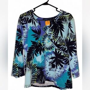 Ruby Rd Blue and Black Wrap Blouse 3/4 Sleeve